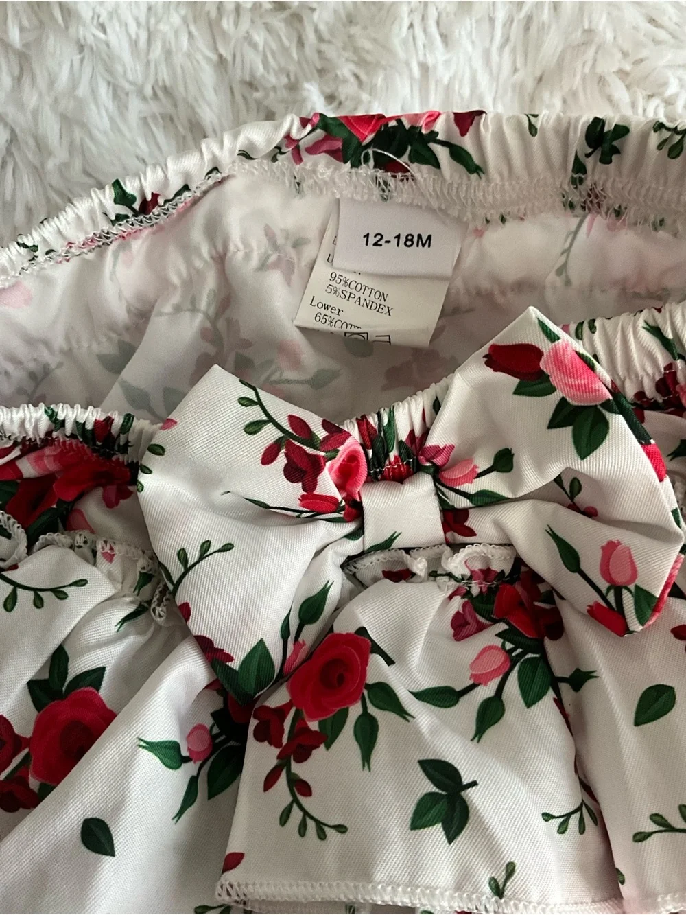 Floral Ruffle Baby Diaper Cover Bloomers - White with Red Flowers